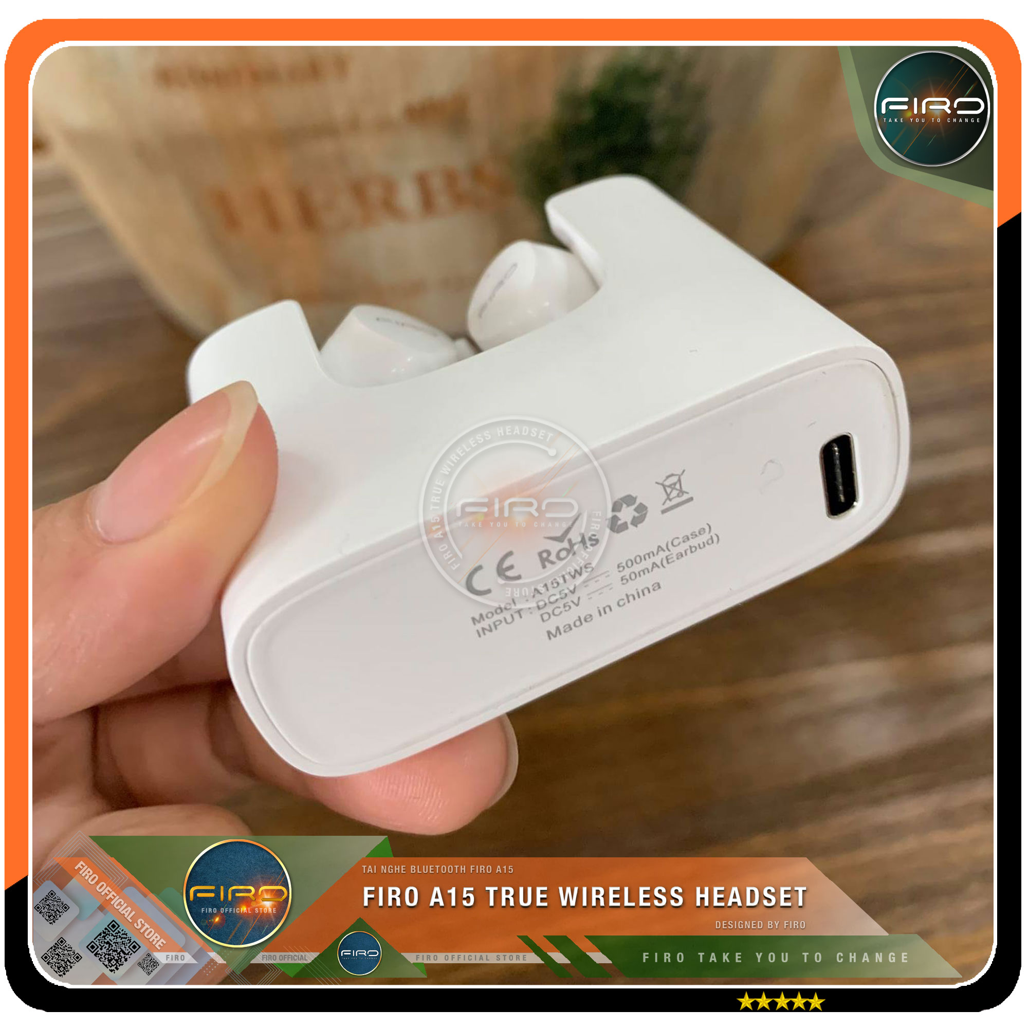 Tai Nghe Bluetooth Không Dây FIRO A15 - Tai Nghe True Wireless Earbuds FIRO A15 Bluetooth V5.1 - Pin Dock Sạc 380mAh - Thời gian sử dụng 5H - Cảm Ứng Thông Minh,Âm Thanh Stereo, Âm Bass Cực Chất - Phù Hợp Với Tất Cả Dòng Máy - Hàng Chính Hãng