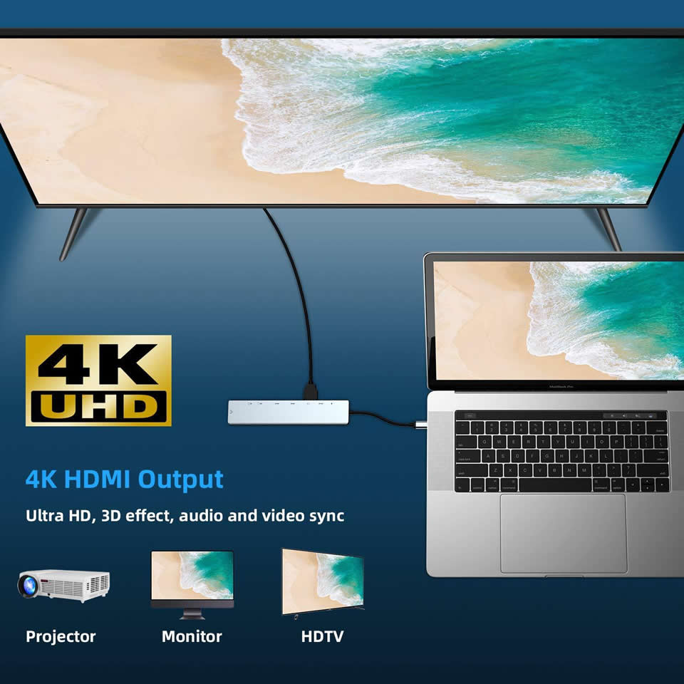 Cổng chuyển USB 8 in 1 HDMI 4K 60Hz/ USB-C Hub/ TF/ SD/ RJ45 1000Mbps/ USB 3.0 cho Macbook, PC và Devices - 8in1-1 4K 60Hz