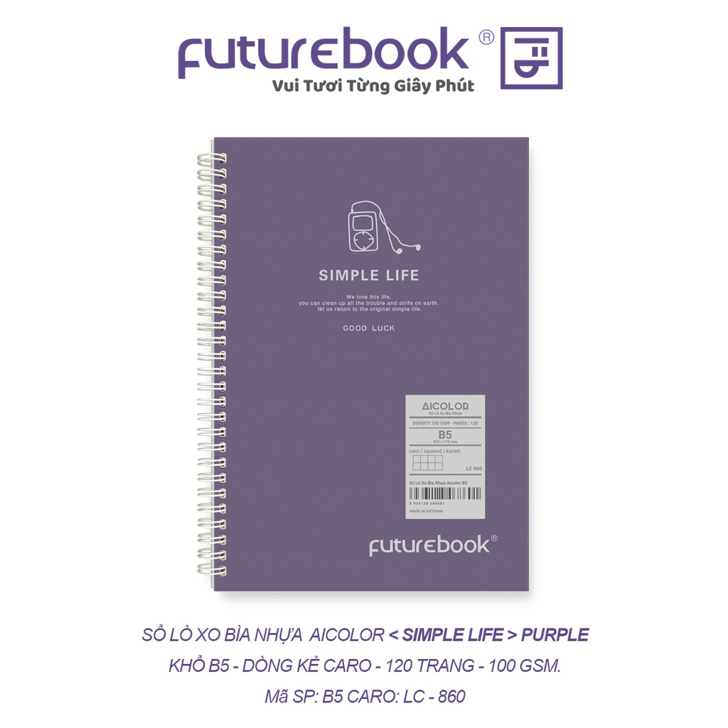 Sổ Lò Xo Bìa Nhựa Aicolor B5- Caro- 120 Trang- 100 GSM. VPP FUTUREBOOK. MSP: LC-860. Giao mẫu ngẫu nhiên.