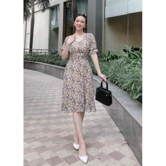 ĐẦM XÒE VOAN HOA CỔ TIM TAY LỠ