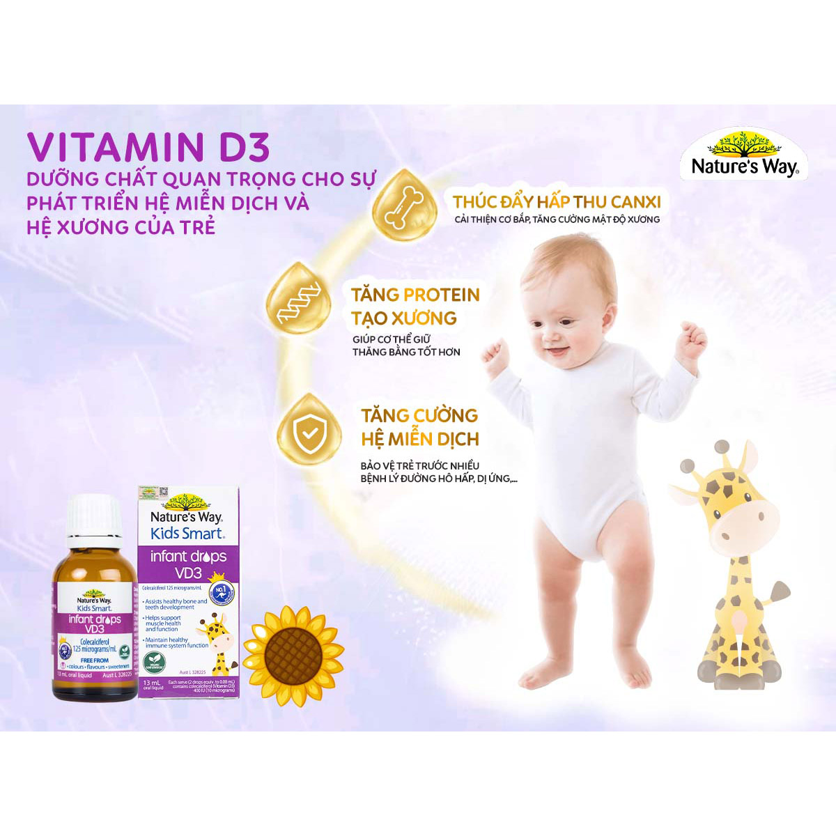 Nature's Way Kids Smart INFANT DROPS VD3 - Bổ sung vitamin D3 cho bé (13ml/Lọ)
