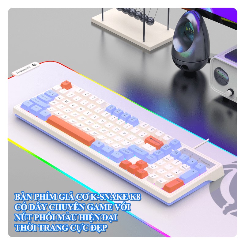 Bàn phím giả cơ có dây K-SNAKE K8 mini size 98 phím phối màu mới lạ kèm theo đèn led 7 màu chớp nháy cực đẹp-NTH