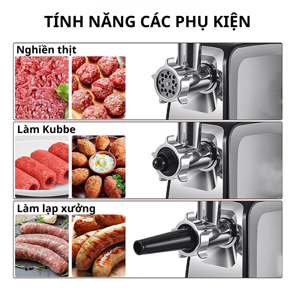 Máy xay nhồi thịt đa năng Lumabella LB-56021 vừa xay thịt, vừa đùn thịt, nhồi lạp xưởng, xúc xích tại nhà, vô cùng tiện lợi - DELIYA - HÀNG CHÍNH HÃNG
