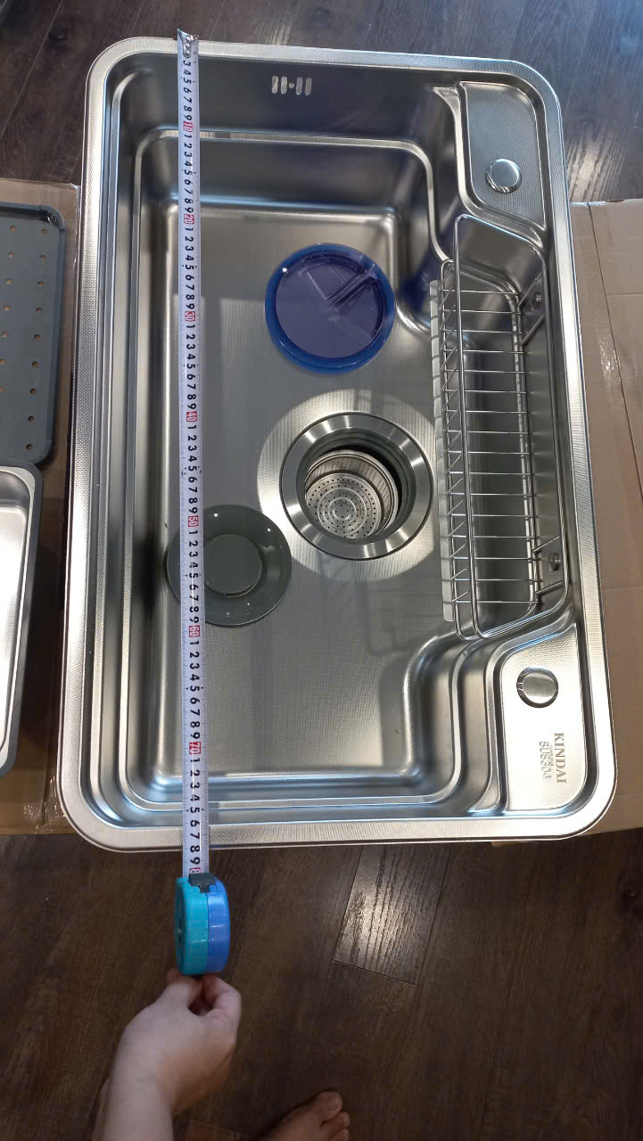 Chậu rửa bát inox304 chống xước 78x48cm nguyên khối không hàn, bộ xả 18cm, khay inox, thớt inox-Hàng chính hãng