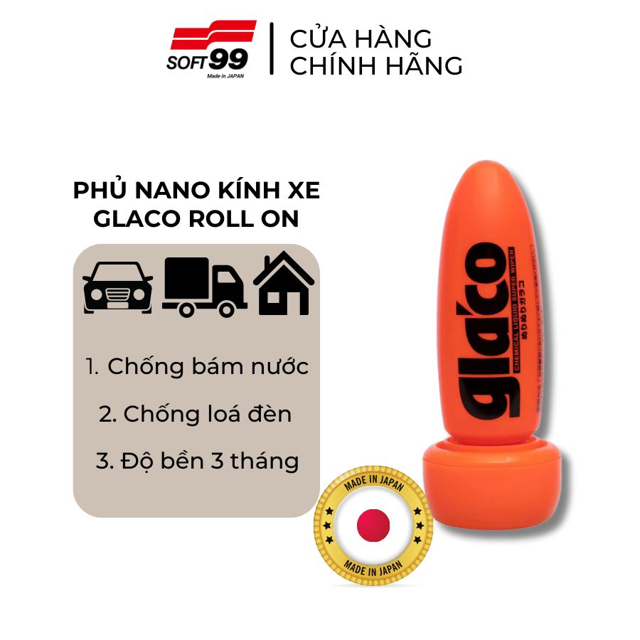 Chai Phủ Nano Kính Ô Tô Glaco Roll On Instant Dry G-97 Soft99