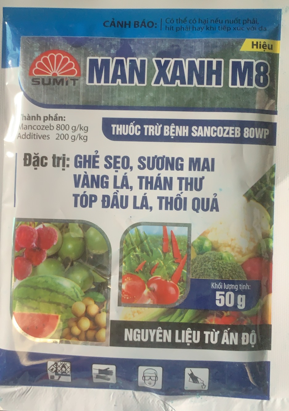 Sản phẩm Mancozeb 80 màu xanh M8 gói 50gr