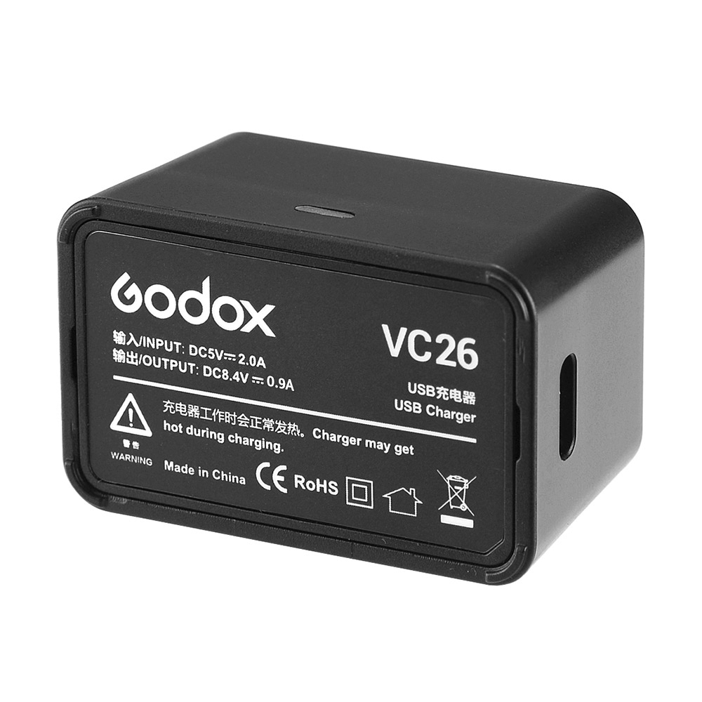 Bộ sạc pin Godox VC26 USB DC 5V Đầu vào DC 8.4V Đầu ra để sạc Godox V1S V1C V1N V1F V1O V1P Đèn flash đầu tròn