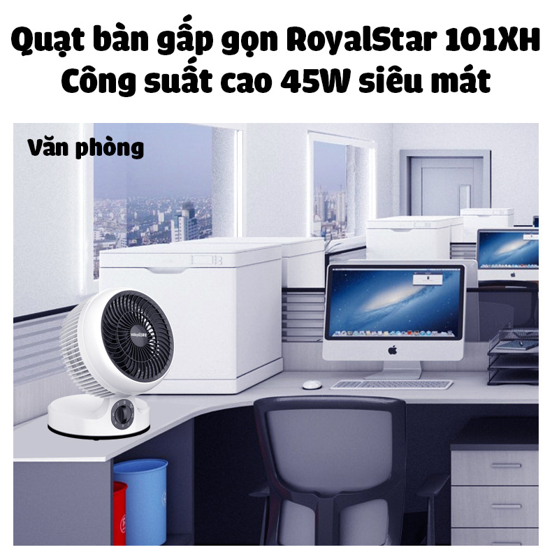 (Hàng Chính Hãng)Quạt điện để bàn siêu mát RoyalStar 101XH gấp gọn 90 độ chỉnh gió 3 tốc độ để giường ngủ bàn làm việc phòng khách