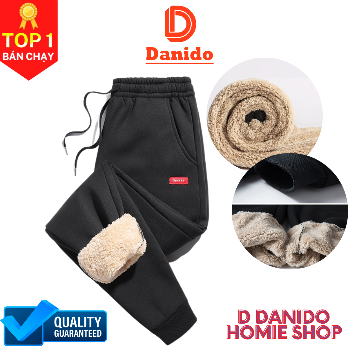 Quần nỉ Jogger thể thao nam hàng Quảng Châu cao cấp - Quần nỉ nam nót lông cừu siêu ấm - Hàng chính hãng D Danido
