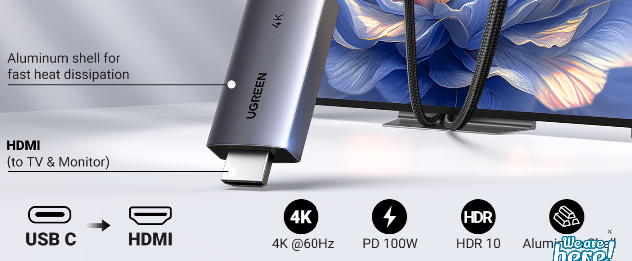 Cáp chuyển Type C sang HDMI hỗ trợ 4K dài 2m Ugreen 55330 CM675 - Hàng chính hãng