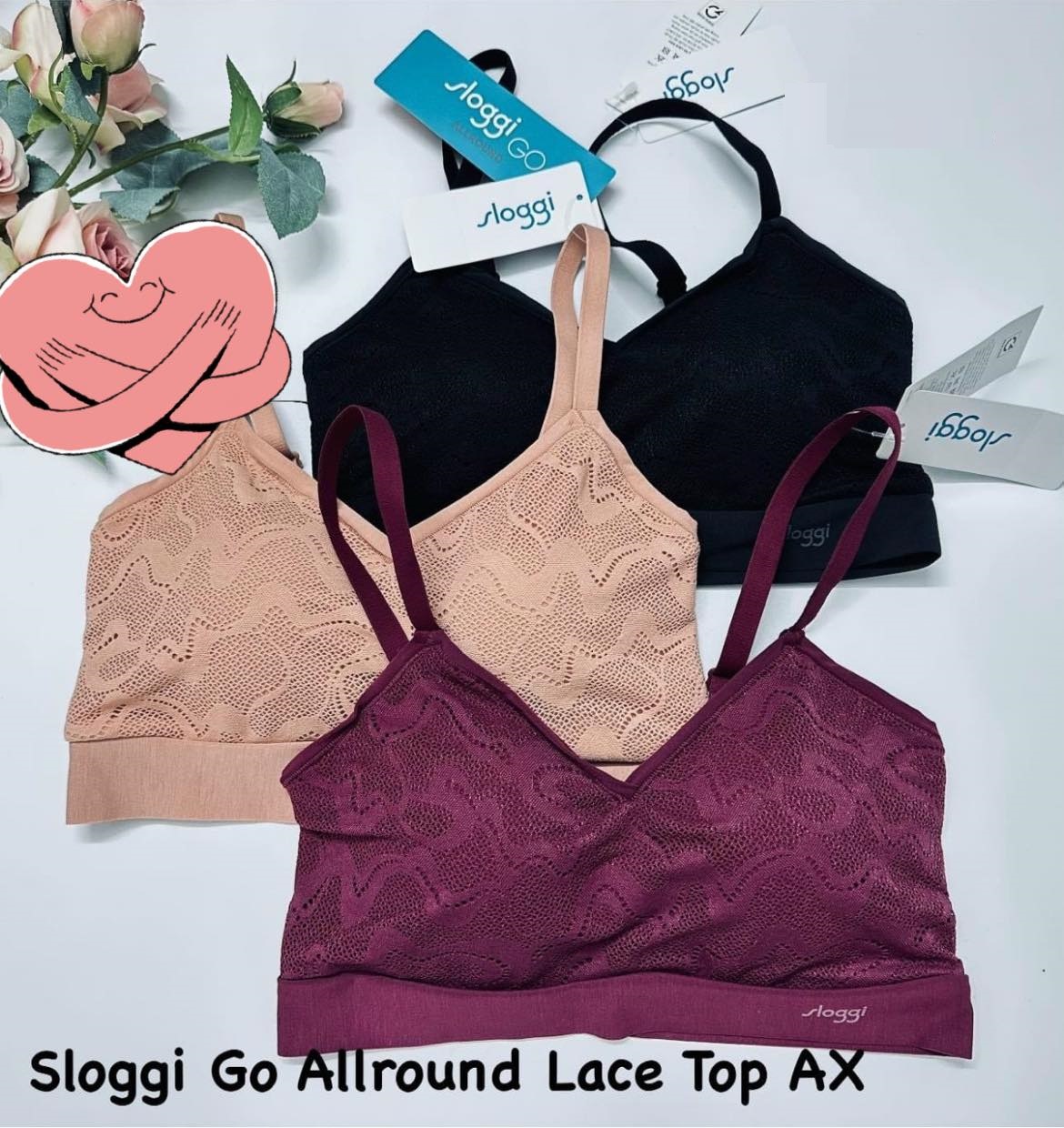 Áo ngực bra thể thao nữ không gọng phối ren Sloggi GO Allround Lace Top AX 88-339 mút mỏng, bản lưng liền freesize, nhẹ tênh, mềm mịn, không cấn hằn tạo sự thoải mái tối đa