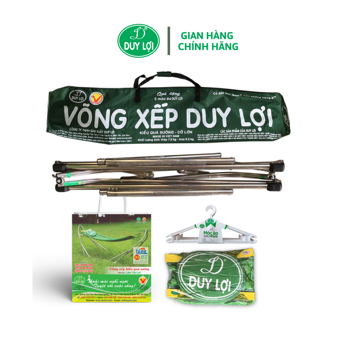 KHUNG VÕNG XẾP DUY LỢI INOX - CỠ ĐẠI (KHÔNG BAO GỒM VÕNG LƯỚI) - TẶNG 10 MÓC ÁO KÉP NHỰA CAO CẤP DUY LỢI