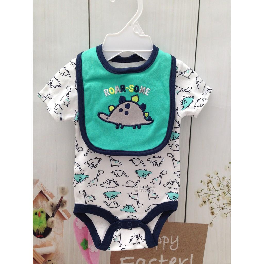 Set body kèm yếm cho bé trai bé gái 0-6 tháng chất cotton đẹp co giãn
