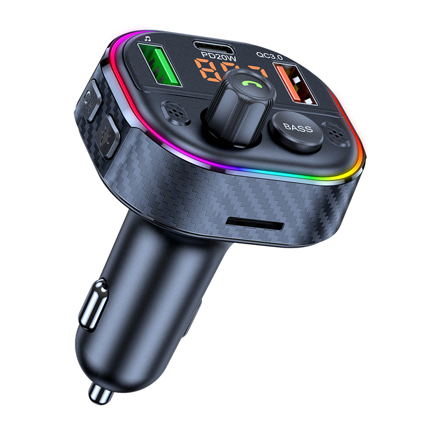 Tẩu sạc ô tô thu bluetooth Máy phát FM bầu không khí đầy màu sắc ánh sáng -D1624