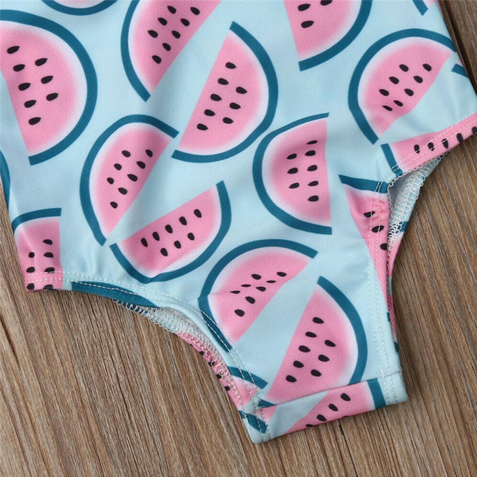 One-Piece Baby Girl Swimsuit Watermelon 6-24 Months 2-4 Years Infant Toddler Swimwear Bikini Bathing Suit with Floral Decorative V Neck