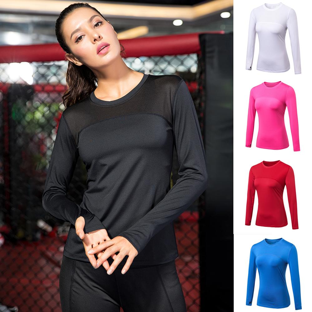 Áo tập thể dục dành cho nữ, tay dài, cổ tròn, thích hợp để chạy bộ, tập gym, yoga