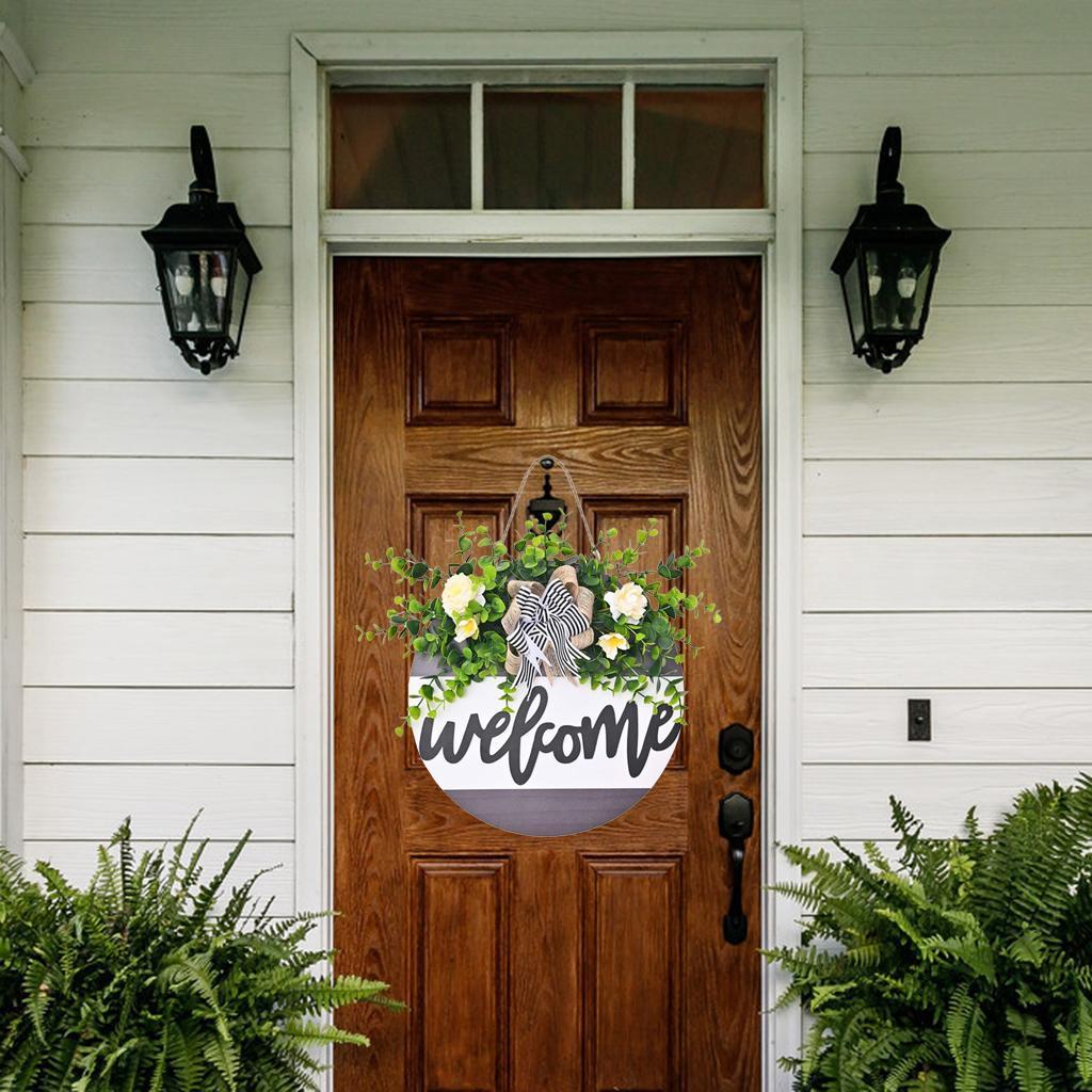 Round Wood Welcome Sign Fake Porch Hanging Front Door Decors