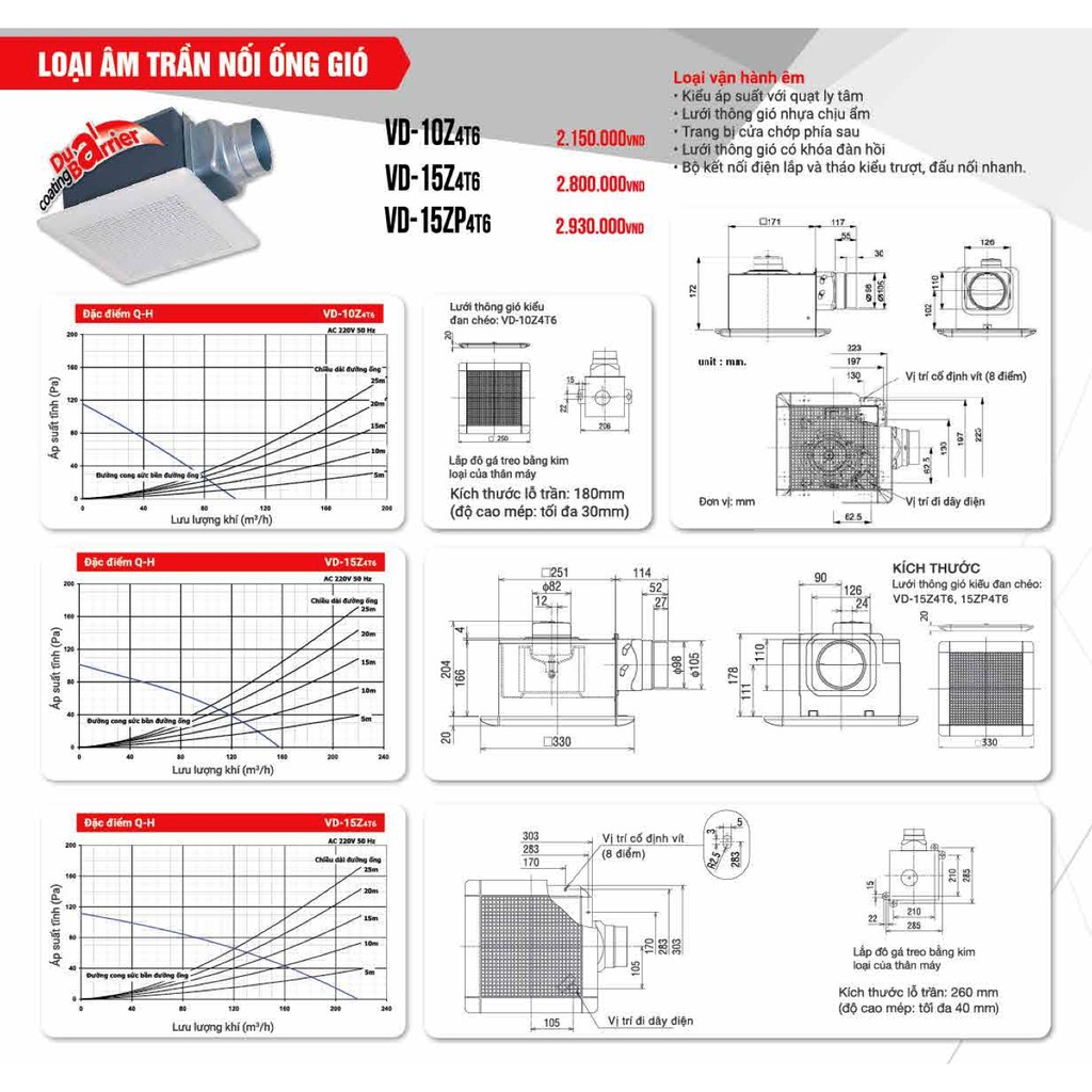 Quạt hút âm trần nối ống gió Mitsubishi VD-10Z4T6 9W Made in ThaiLand HÀNG CHÍNH HÃNG