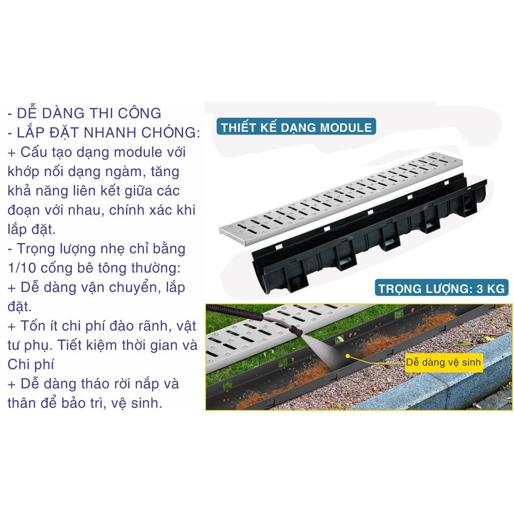 Rãnh thoát nước mưa HDPE.Kích thước: 150x150x1000mm.Chống ngập - Thoát nước nhanh - Tiết kiệm - Bảo hành 10 năm.