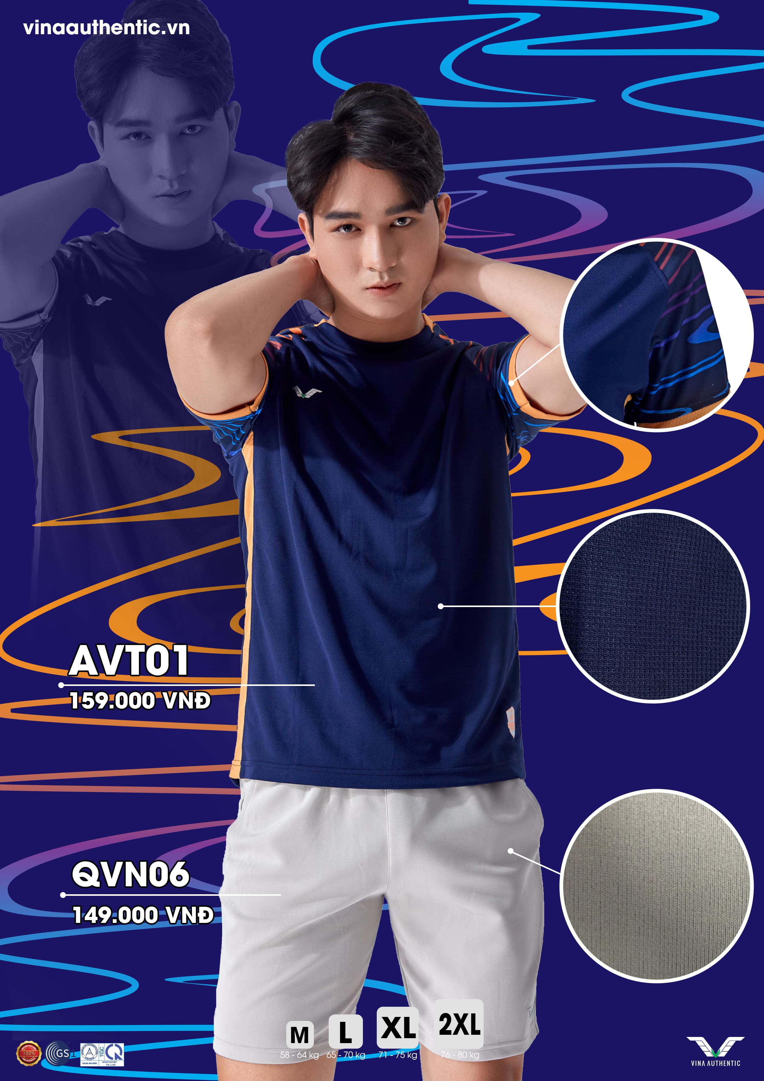 [MUA 1 TẶNG 1] ÁO ĐÔI THỂ THAO NAM NỮ VNT02COUPLE VINA AUTHENTIC CAO CẤP, CHUẨN FORM, CHẤT LƯỢNG, HỢP THỜI TRANG