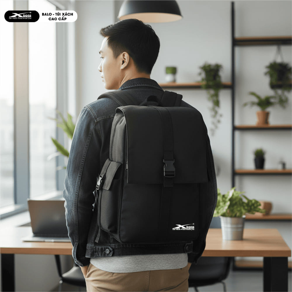 Balo Laptop Thời Trang Xbags Modern Màu Đen, Nhiều Ngăn Tiện Dụng, Đựng Laptop 14 Inch, Sang Trọng Nhỏ Gọn!