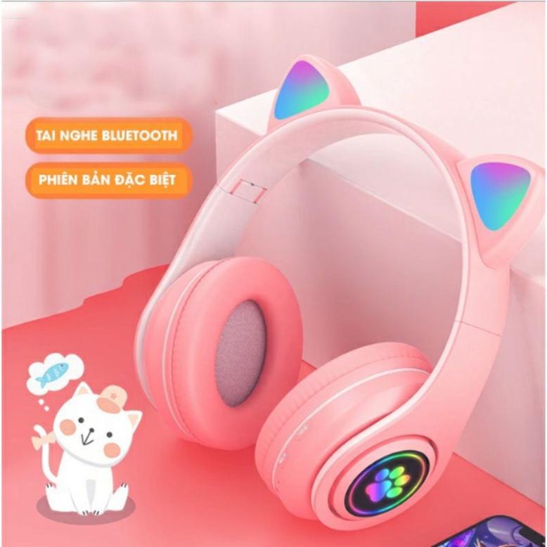 Tai Nghe Mèo Kết Nối Bluetooth Chụp Tai,Headphone Có Mic Đèn Led Dễ Thương Pin Khủng Chống Ồn