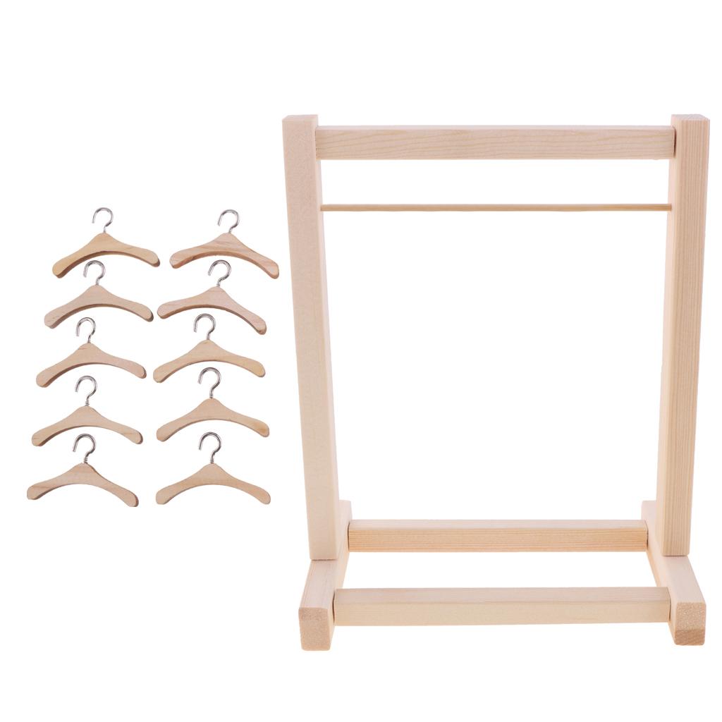 Wooden Clothes Hanging Shelf Hangers Set for 12inch Blythe Dolls Accessories