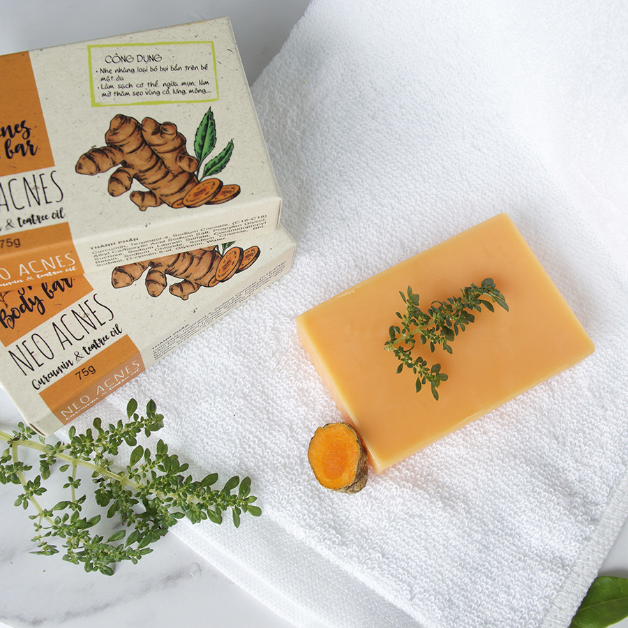 Bộ đôi Xà phòng Curcumin Neo Acnes & Gel Nghệ NeoCurma - Giảm mụn mờ thâm vùng lưng, cơ thể