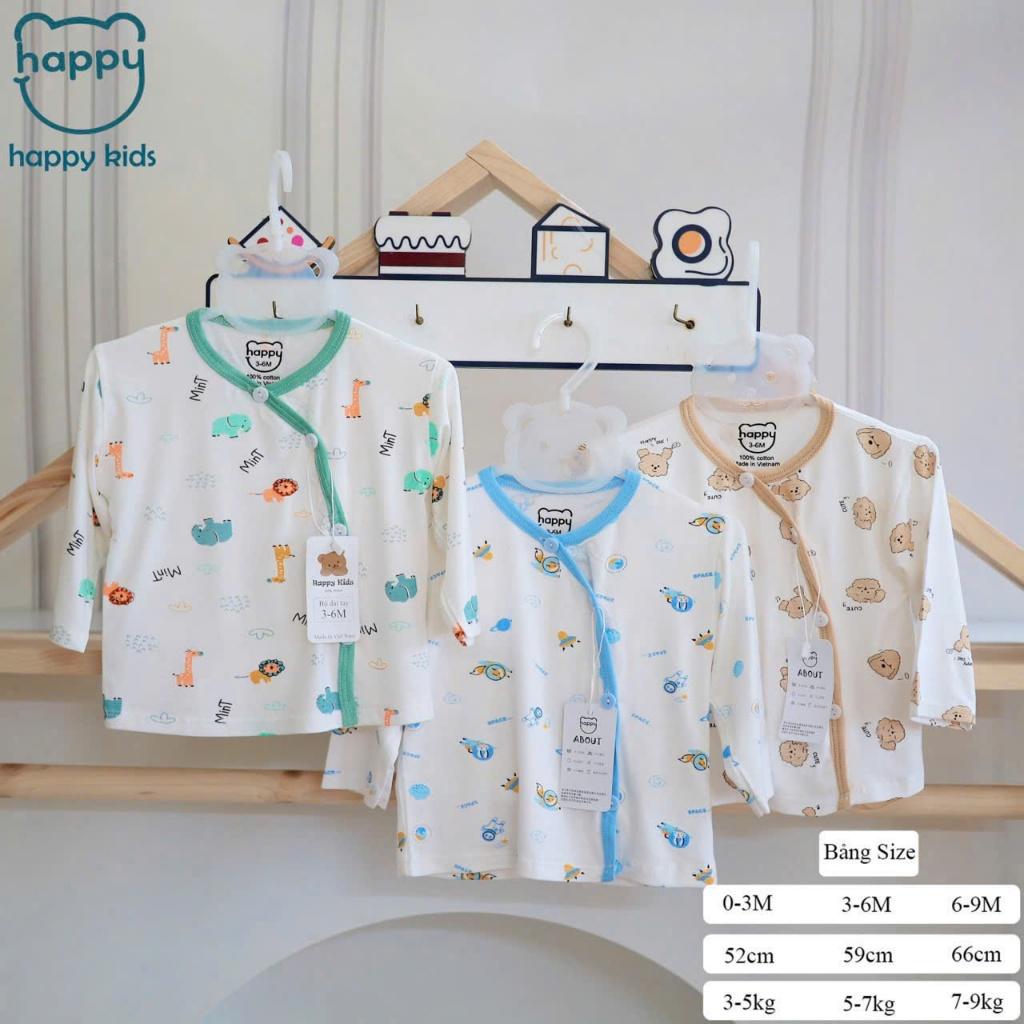 [3-8kg] Áo Sơ Sinh DÀI TAY Họa Tiết Viền Màu Chất Thun Lạnh Mềm, Mát, Mỏng, Co Giãn Cho Bé - Viền Hồng