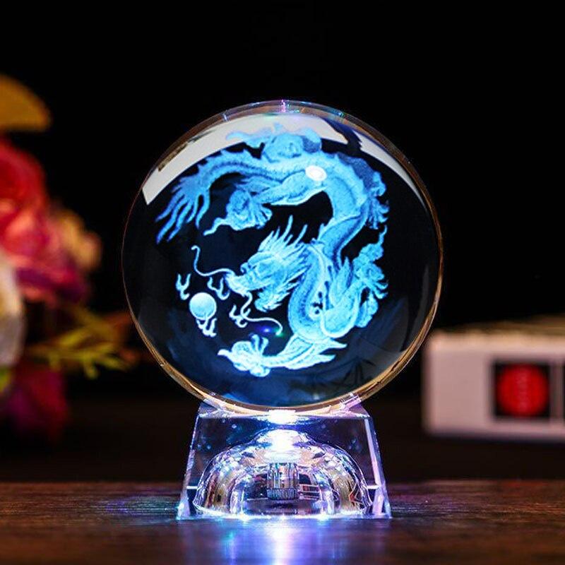 Bộ Quà Tặng Quả Cầu Pha Lê 3D larser LED 12 Con Giáp Tuổi Thìn