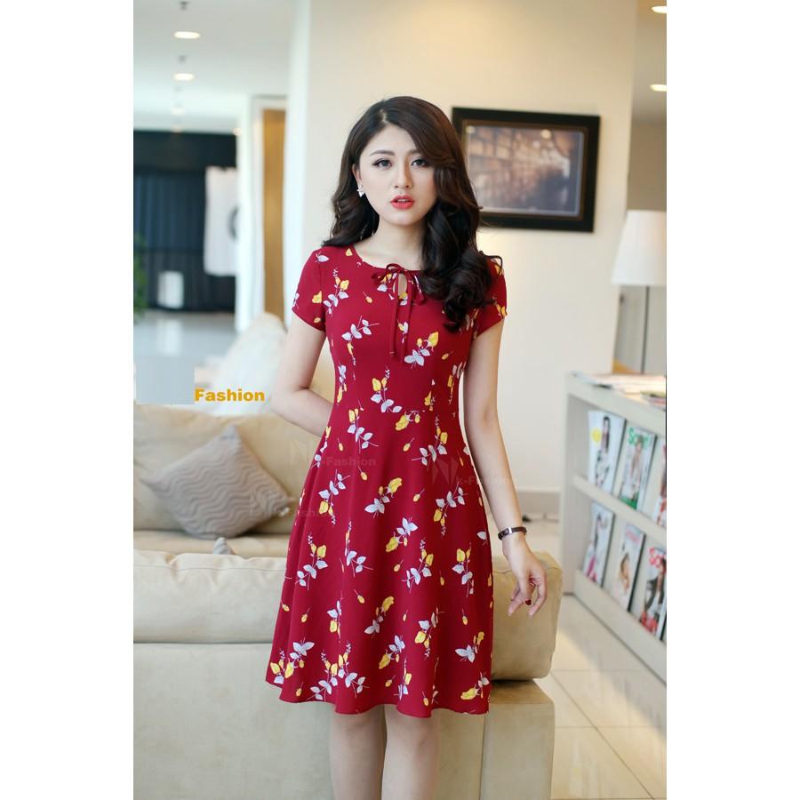 Đầm hoa thắt nơ cao cấp V65
