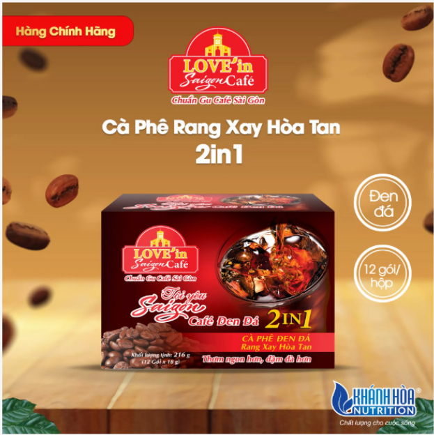 Cafe Đen Đá Rang Xay Hòa Tan 2IN1 LOVE’IN SAIGON CAFE - Khánh Hòa Nutrifoods Thơm Ngon Hơn, Đậm Đà Hơn (Hộp 12 gói x 18g)