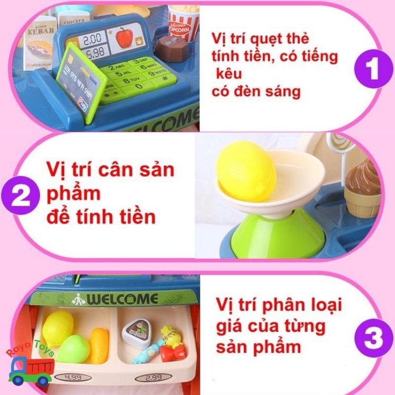 Xe đẩy siêu thị cho bé nhập vai bán hàng kèm đồ chơi quầy kem 40 chi tiết tăng trí thông minh, quà tặng sinh nhật cho bé