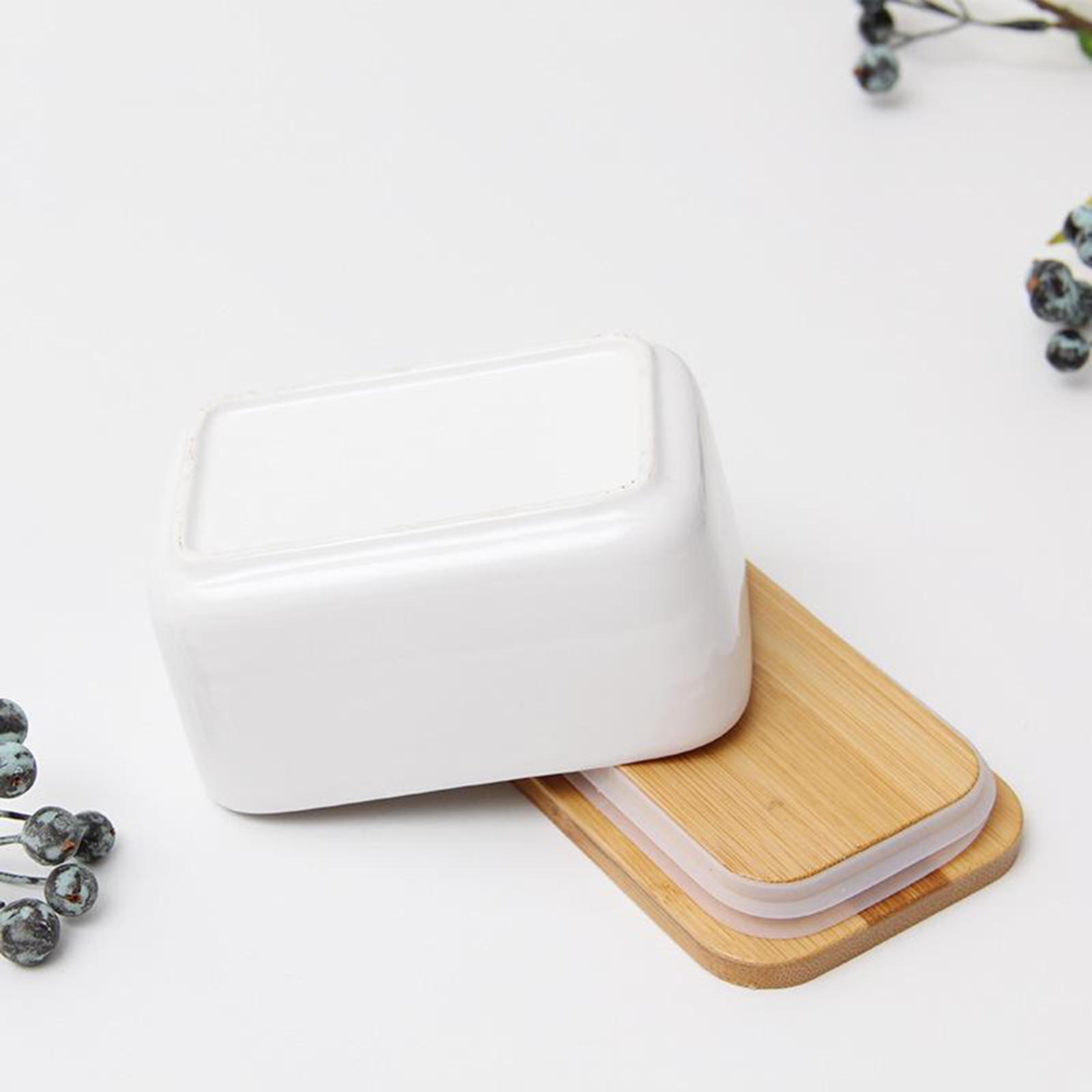 Ceramic Butter Dish Keeper with Wooden Lid and Steel Knife