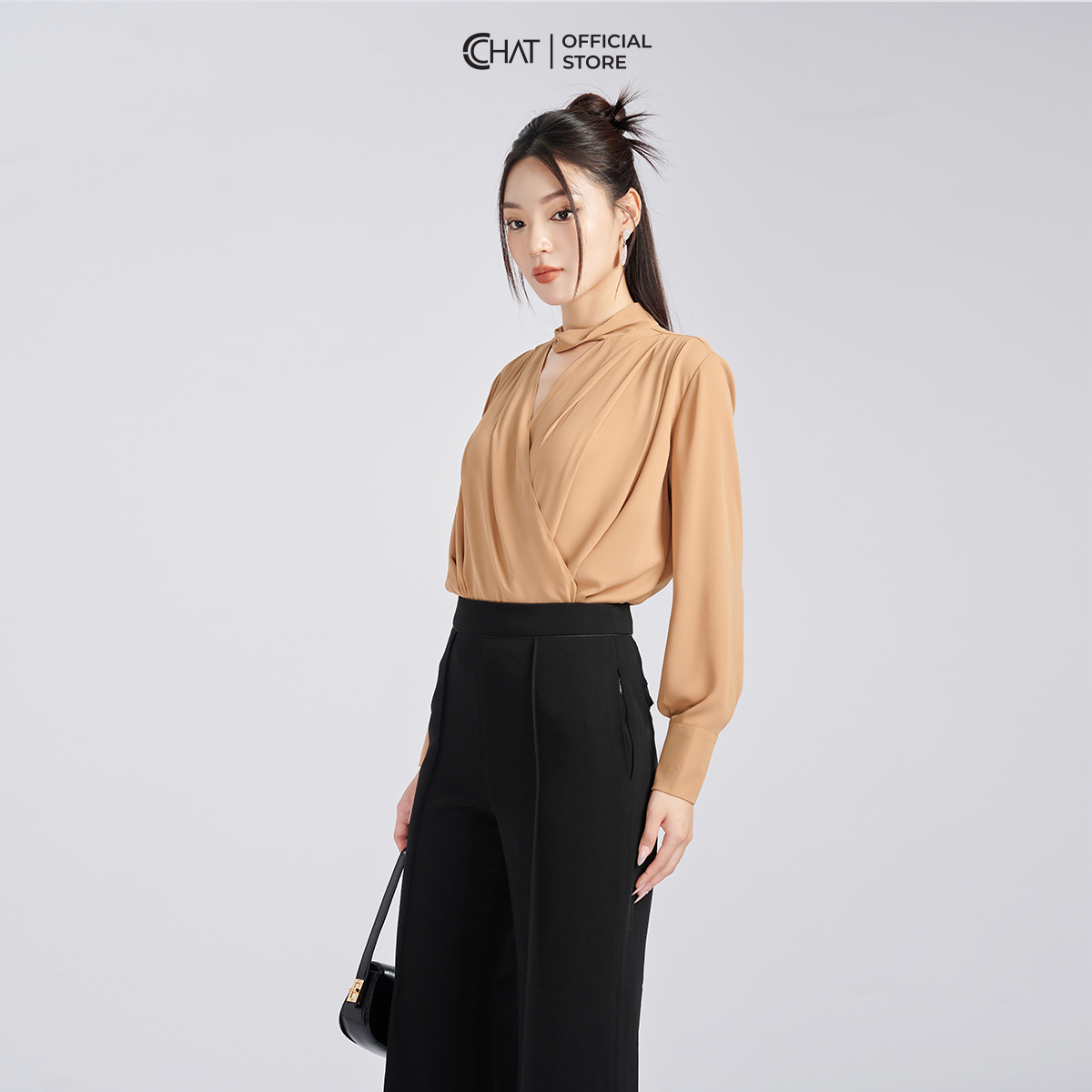 Áo Kiểu Nữ Cổ Xoắn Xếp Ly Bom Gấu Chất Voan Cao Cấp Mềm Nhẹ 53ADV2010ST