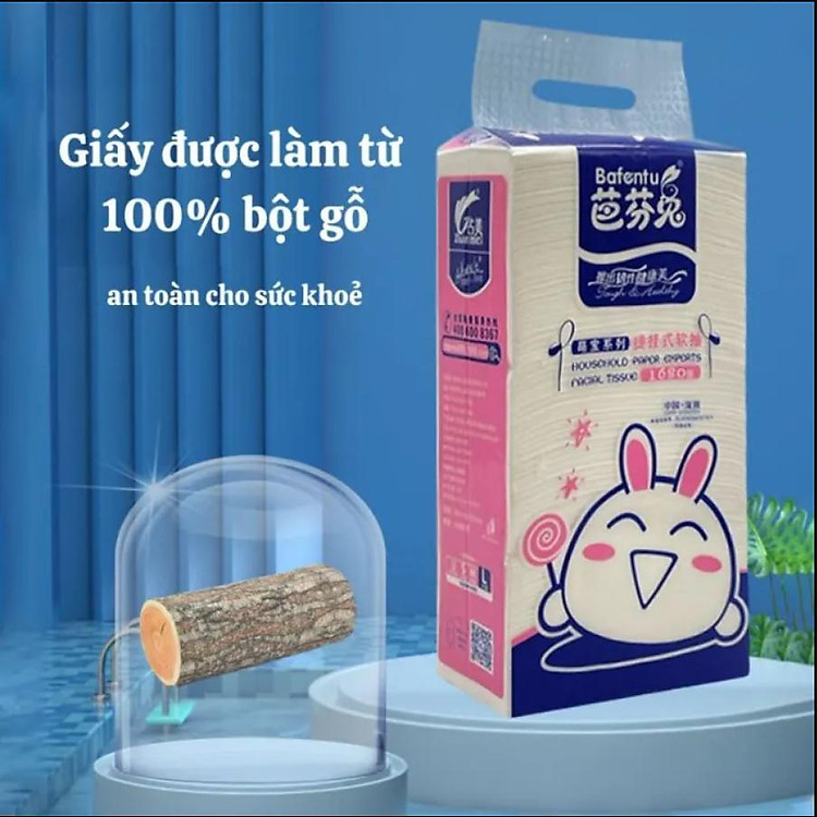 Giấy Ăn Rút Hình Chữ Nhật Dạng Cây (1 Cây 1680 Tờ) Hình Thỏ Bịch Khăn Giấy Rút 1680 Tờ 4 Lớp Treo Tường Cỡ Lớn Tiện Dụng