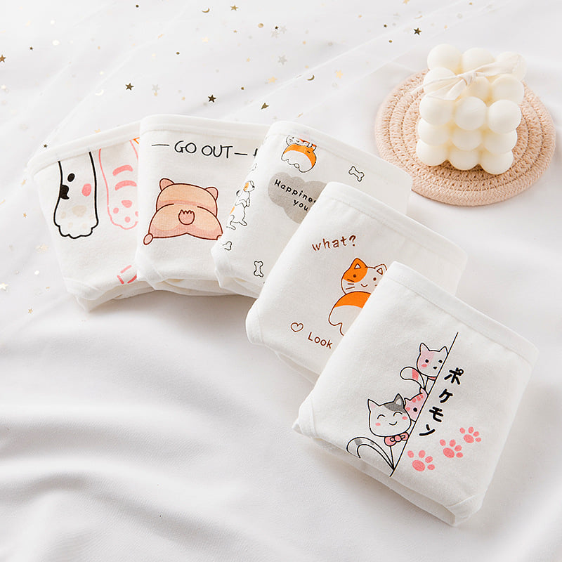 Set 5 quần lót nữ cotton hình mèo dễ thương