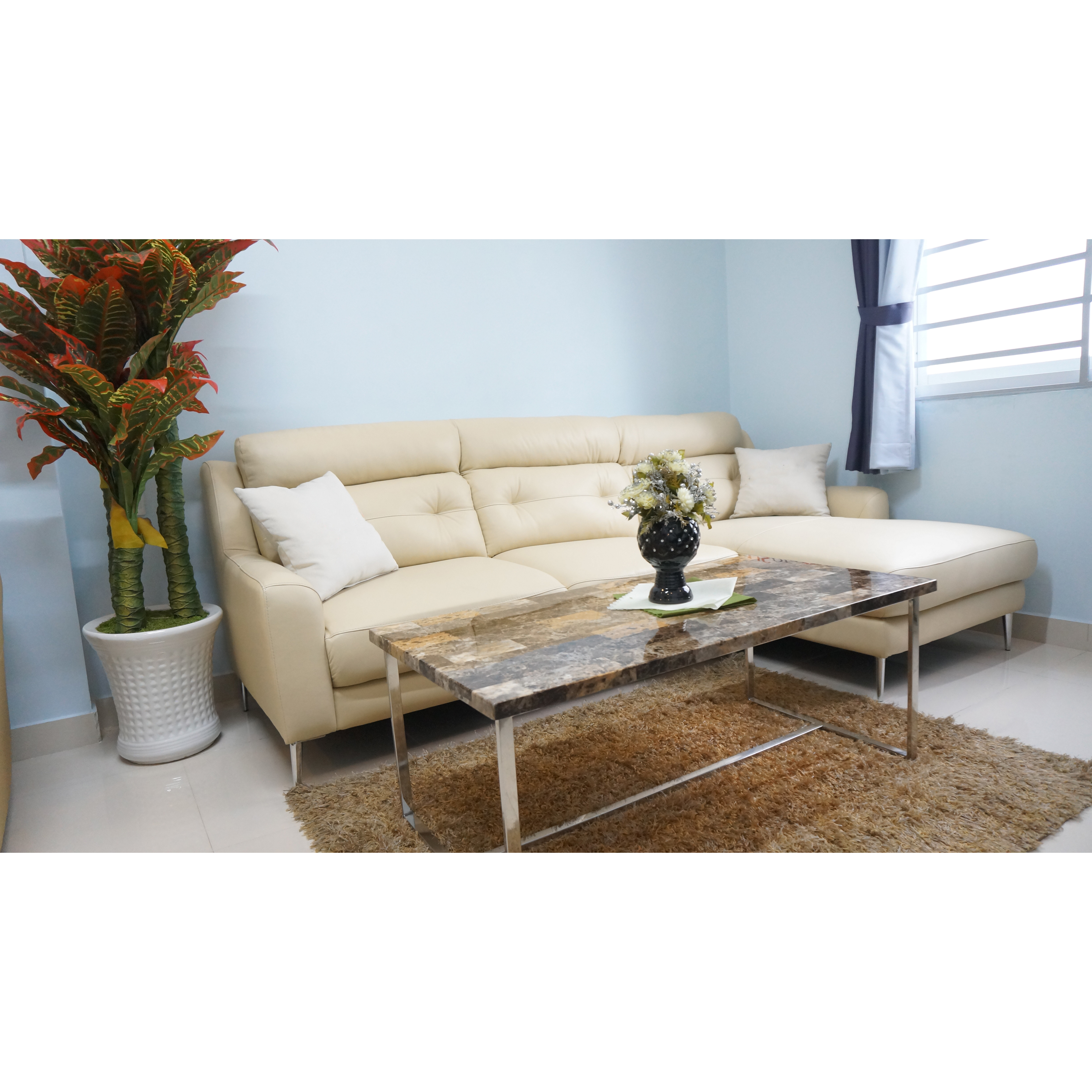 Sofa Góc L Da Bò Thật Cao Cấp - SG3905 - Màu Kem