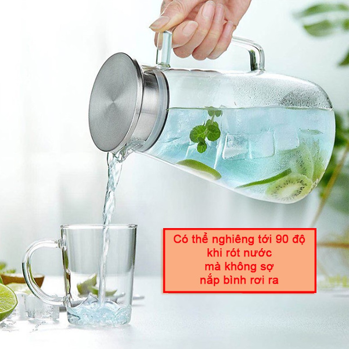 Bình đựng nước thủy tinh chịu nhiệt 150 độ C cao cấp nắp đậy inox 304 dung tích 1500ml