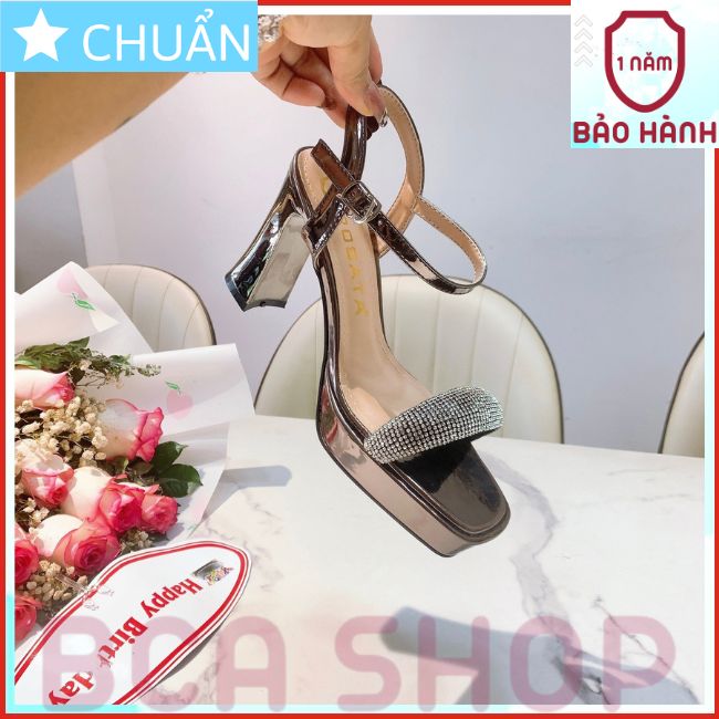 Giày cao gót nữ 8p RO475 ROSATA tại BCASHOP hở mũi, gót trụ, quai ngang có hạt lấp lánh sành điệu và sang chảnh- nâu bạc