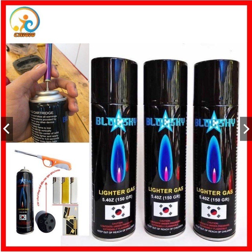 Bình Ga bơm bật lửa, hộp quẹt gas bluesky kèm 5 đầu chuyển đổi