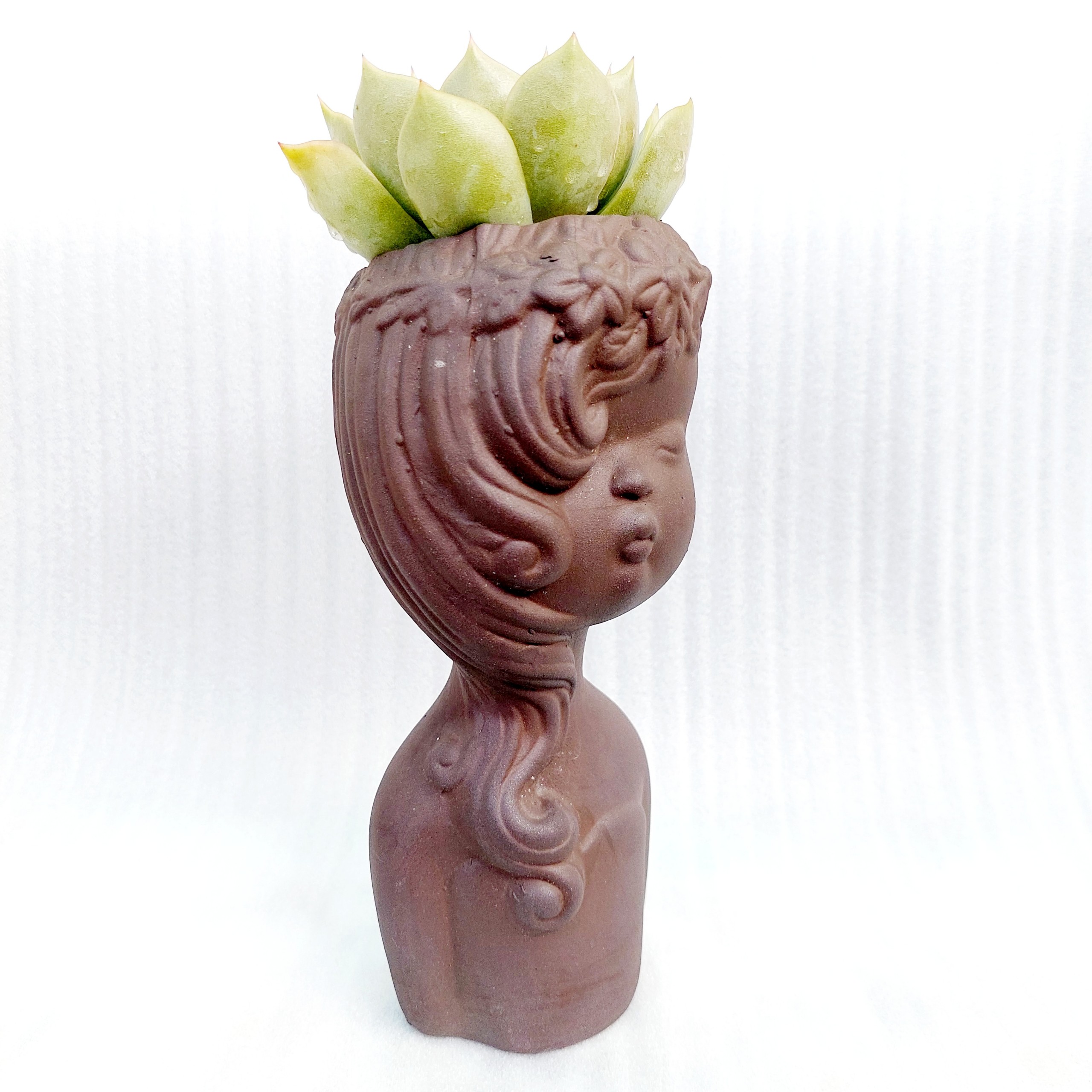 Chậu đất nung Bình Dương - Cô gái tóc mây, đường kính miệng 7cm, chiều cao 20cm