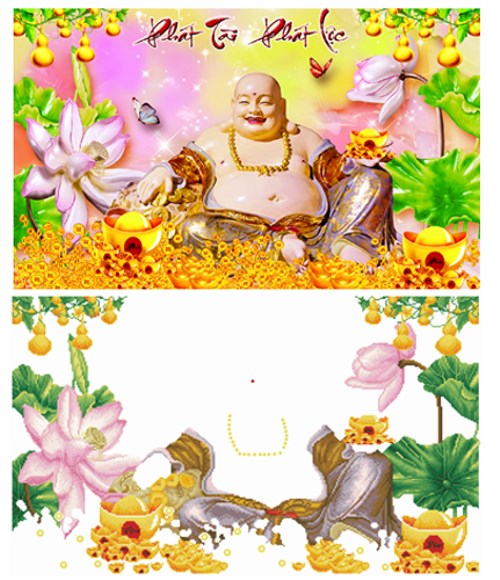Tranh đính đá phật di lặc phát tài phát lộc VS180 - 100 x 65 cm - chưa đính