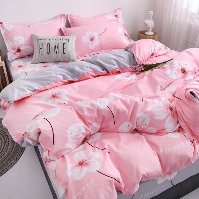 Poly hoa đào hồng - m8x2m, nệm dày 13cm ,Không vỏ chăn