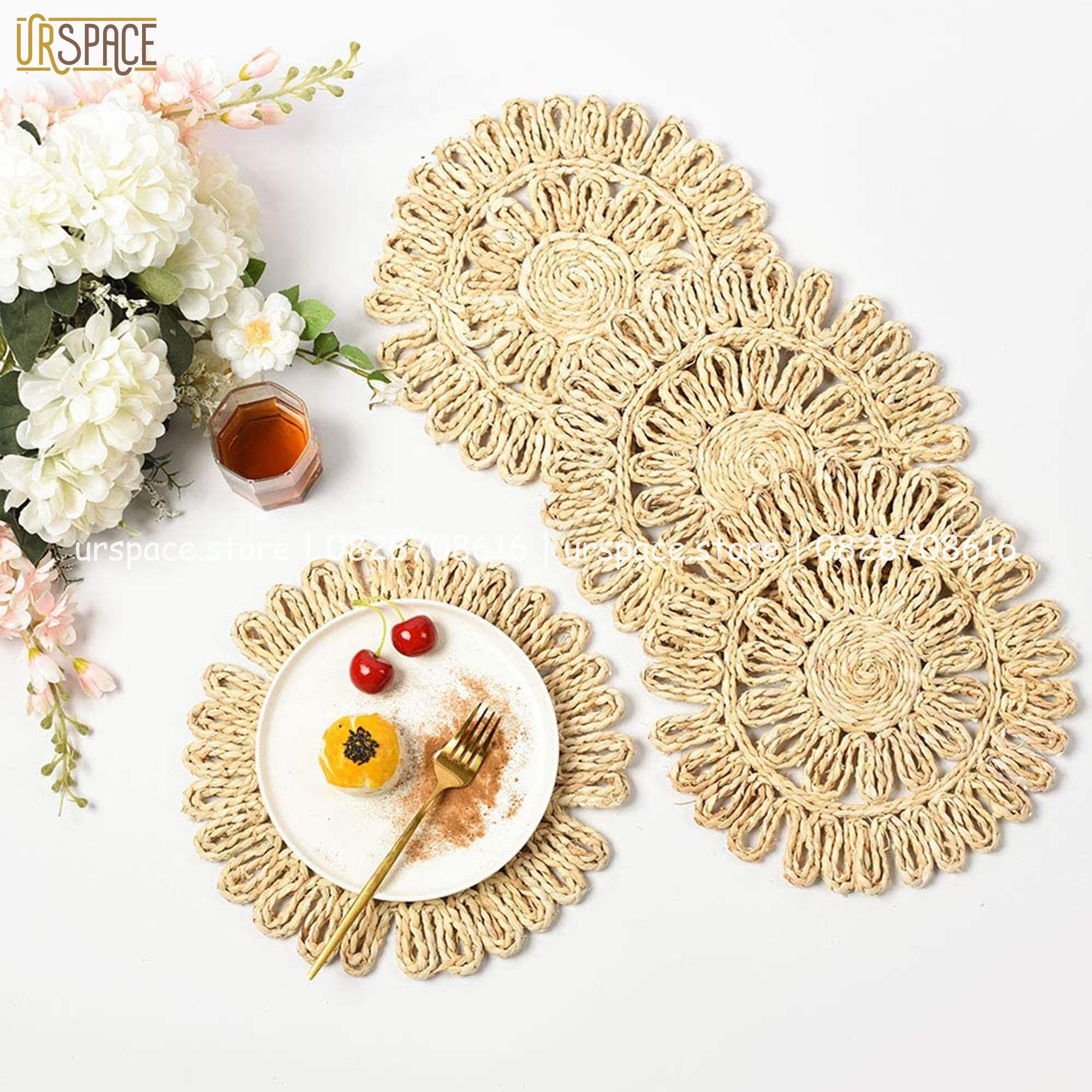 Tấm lót đĩa đường kính 30 cm trang trí decor bàn ăn bằng cói hình tròn/ Hand-woven seagrass place mat D30 cm