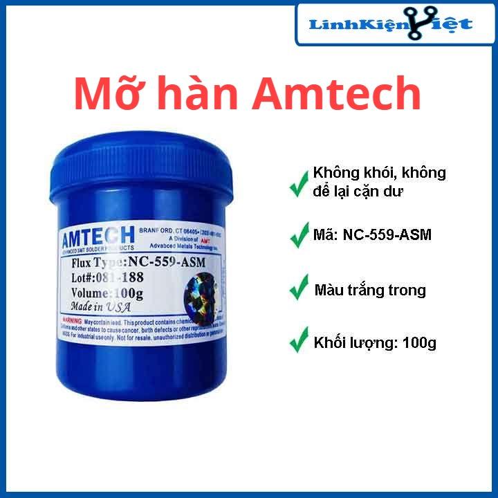 Mỡ hàn Amtech mỡ trắng lọ màu xanh loại to 100g