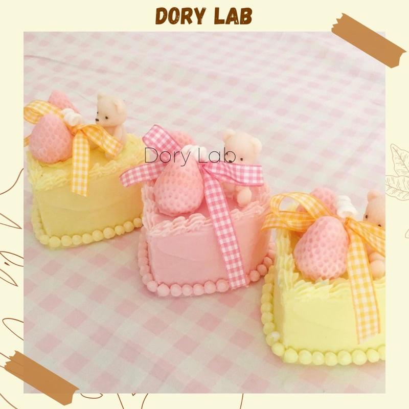 Nến Thơm Bánh Kem Trái Tim Mix Dâu Tây Gấu Con Cute, Quà Tặng Độc Đáo - Dory Lab