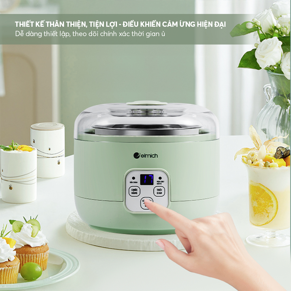 Máy Làm Sữa Chua Elmich YME0296 15W, Hàng Chính Hãng, Cảm Ứng Điện Tử, Nồi Ủ Inox - JoyMall
