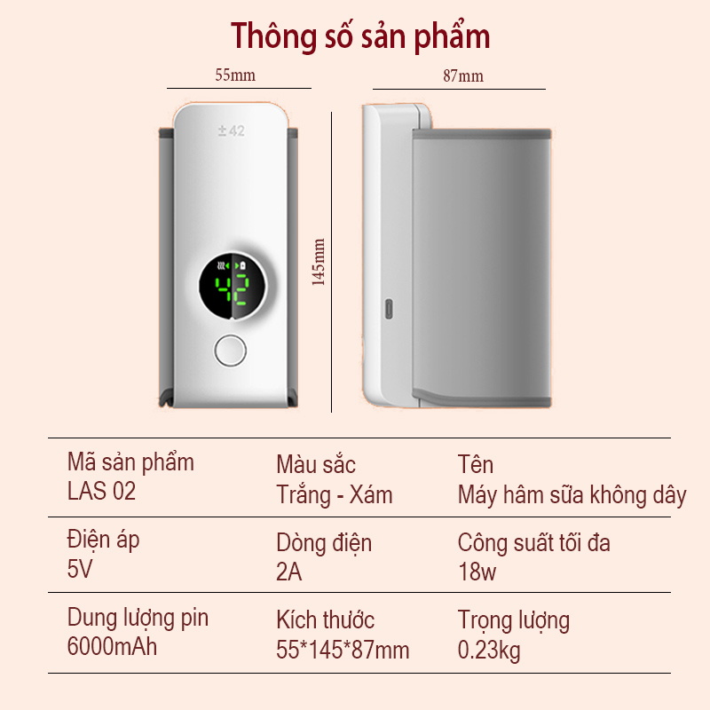 Máy Hâm Sữa Cầm Tay FINOSE LAS02 - Dung Lượng Pin 6000mAh - 6 Mức Nhiệt Tuỳ Chỉnh