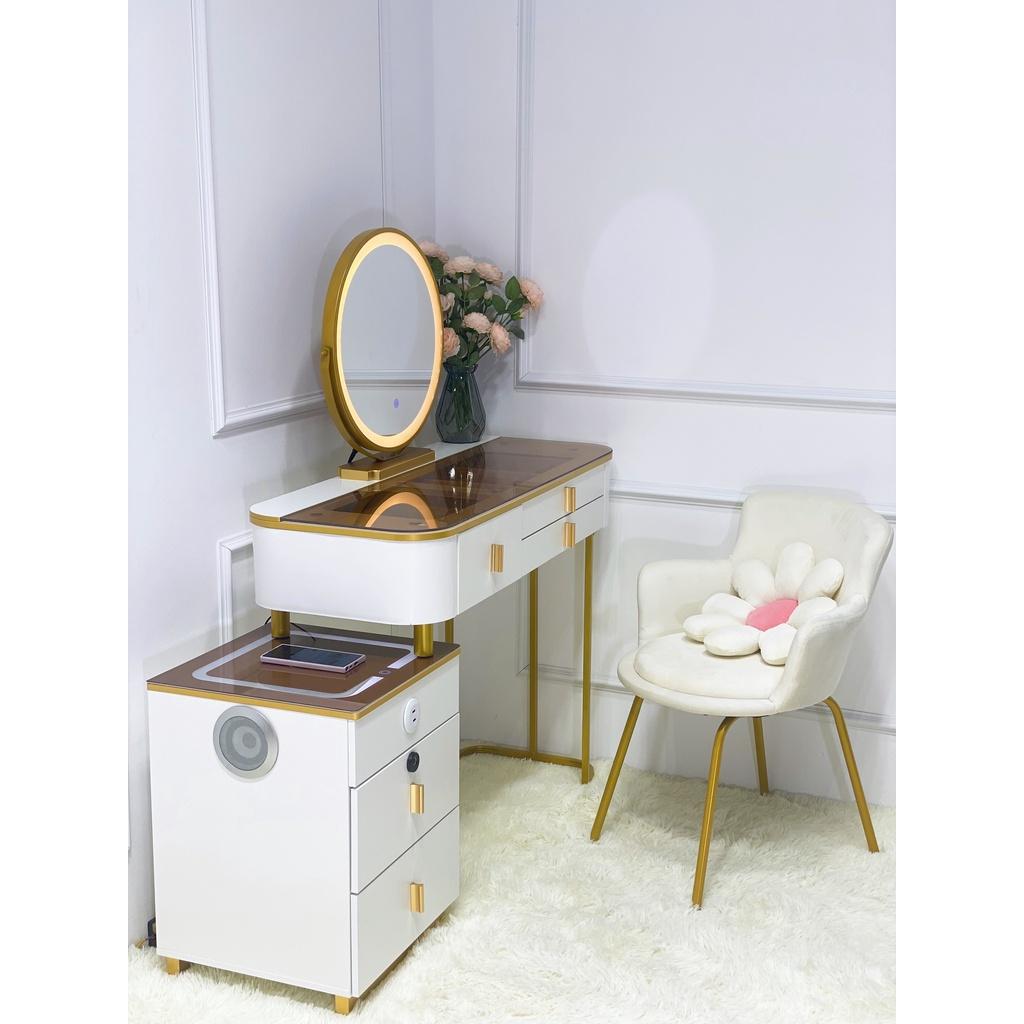 Bàn trang điểm gương đèn led cảm ứng, loa, sạc không dây